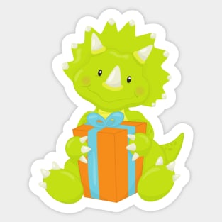 Birthday Dinosaur, Party Dinosaur, Party Hat, Gift Sticker